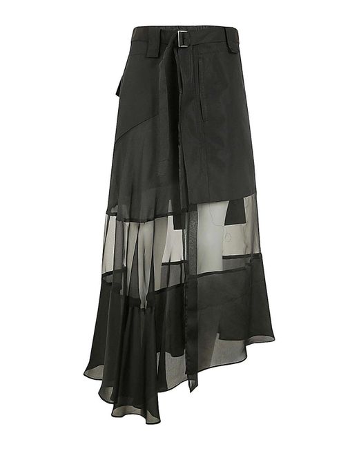 Sacai Black Fabric Combo Skirt