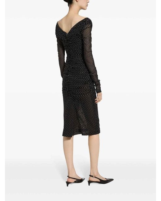 Dolce & Gabbana Black Small Polka Dot V-Neck Dress