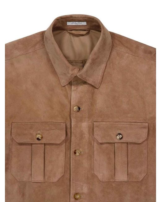 Boglioli Brown Suede Leather Classic Collar Jacket for men