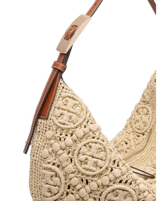 Tory Burch Natural Raffia T Monogram Balloon Bag | Lyst