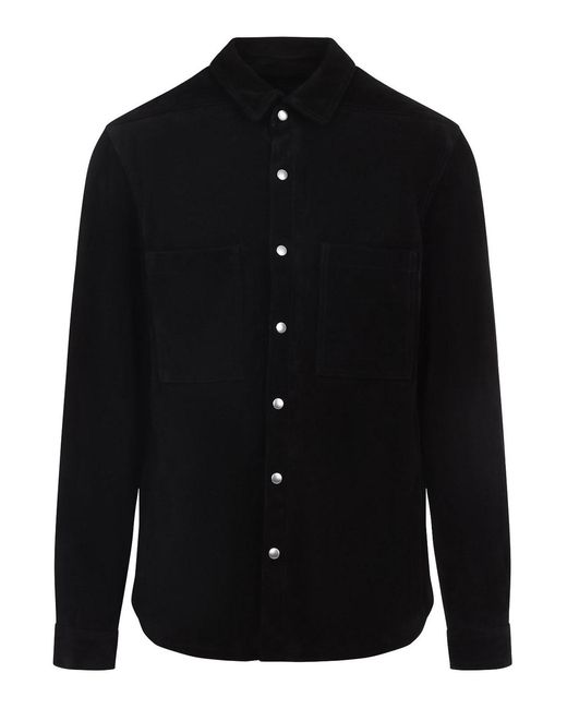 Rick Owens Black Suede Leather Outer Shirt for men