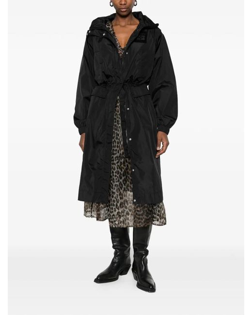 Ganni Black Flyweight Nylon Long Parka Print