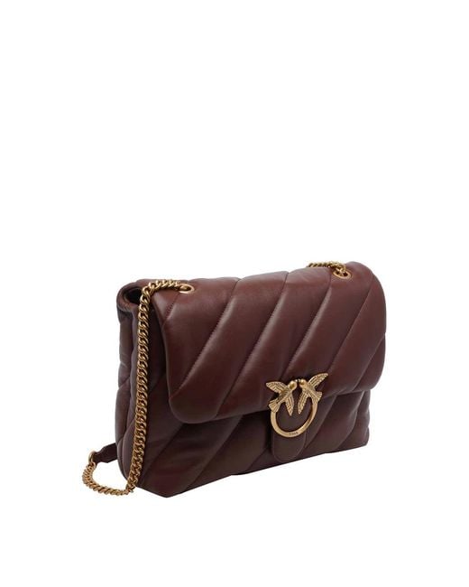 Pinko Brown Burgundy Love Classic Puffer Shoulder Bag