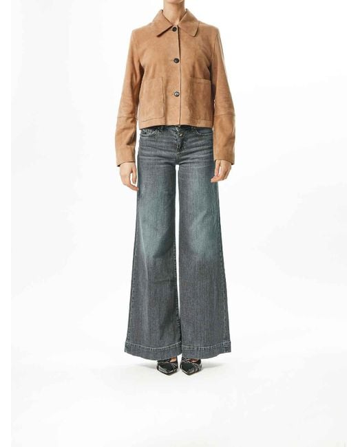 Karl Lagerfeld Brown Patch Pocket Leather Jacket