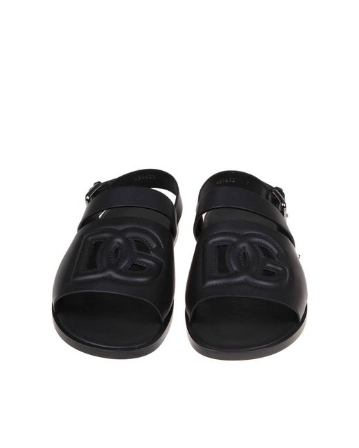 Dolce & Gabbana Black Quilted Logo Leather Sandal for men