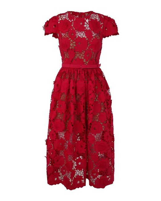 Self-Portrait Red Poppy Midi Dress