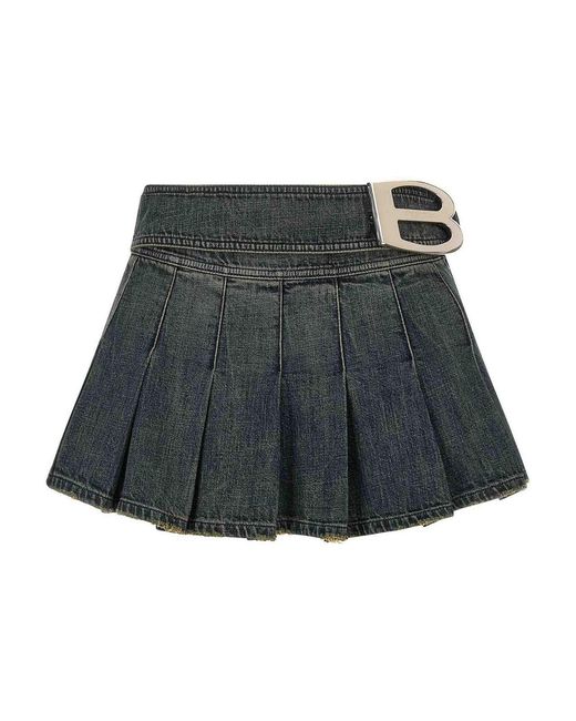 Balenciaga Gray Buckle Pleated Skirt
