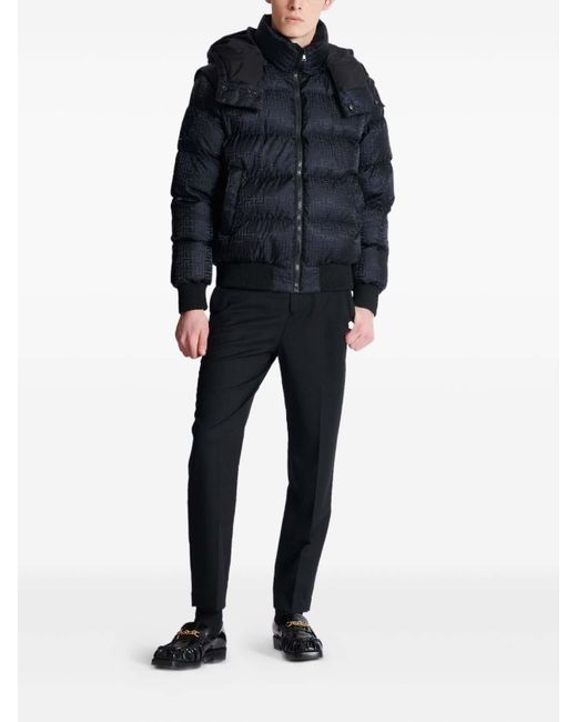 Balmain Blue Cropped Monogram Jacquard Padded Jacket for men