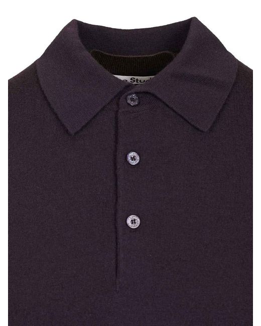Acne Black Layered Wool Polo Shirt