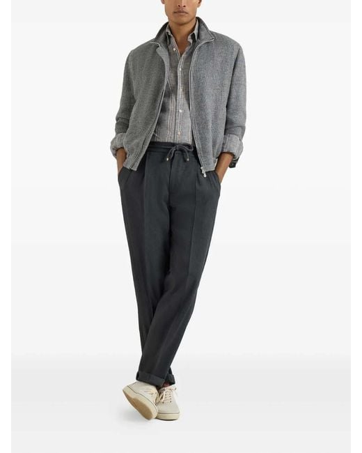 Brunello Cucinelli Gray Hopsack Jacket for men