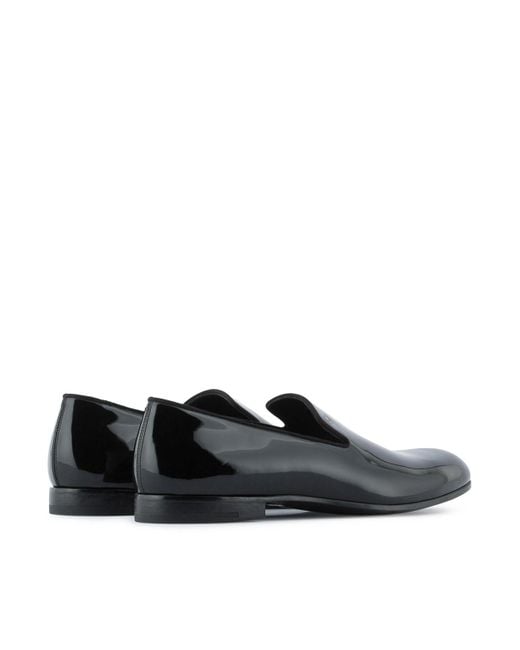Giorgio Armani Black Patent Leather Loafers for men