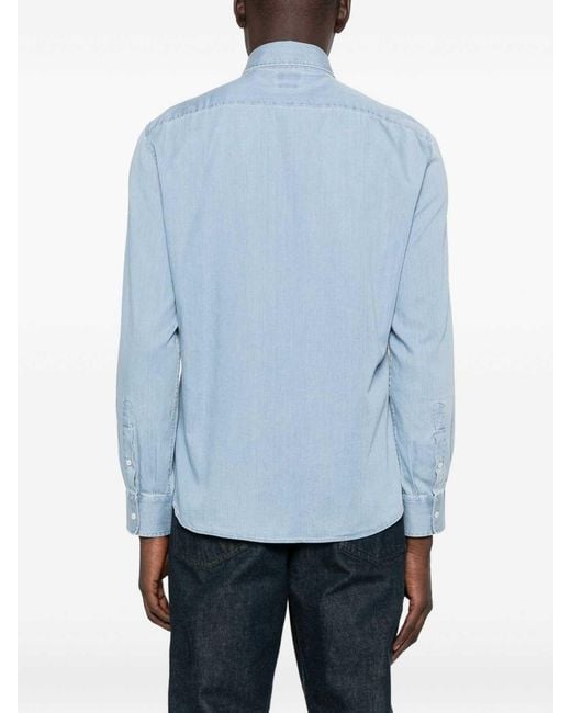 Brunello Cucinelli Blue Cotton Shirt for men