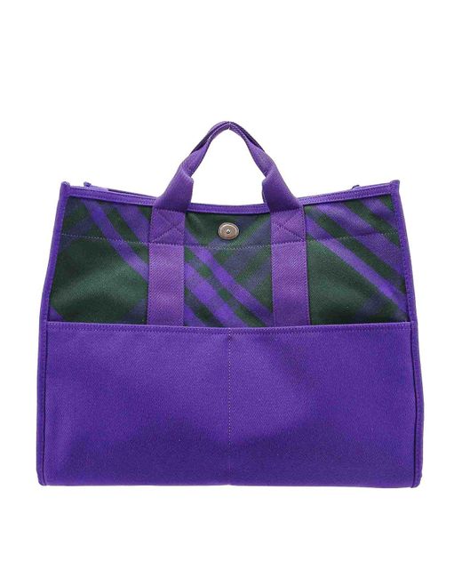Burberry Purple Canvas Shoulder Bag With Check Motif for men