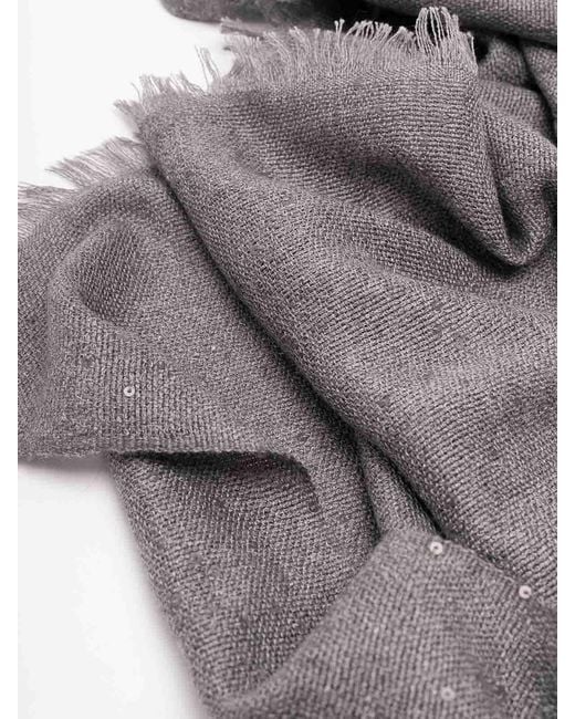 Brunello Cucinelli Gray Cashmere And Silk 'Diamond' Yarn Scarf