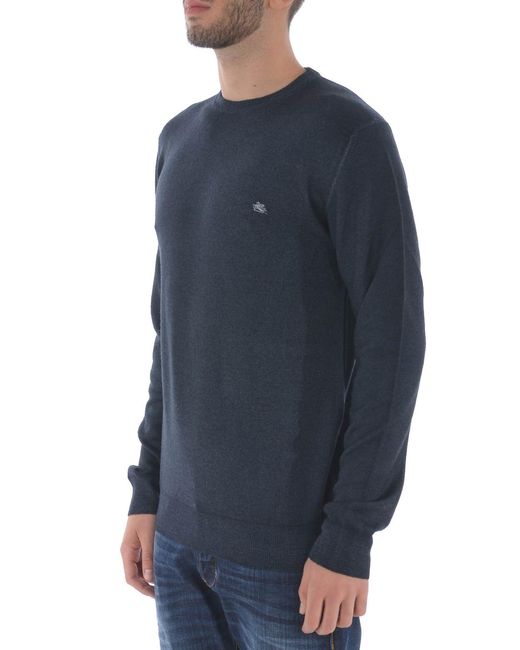 Etro Blue Wool Crew Neck Sweater for men