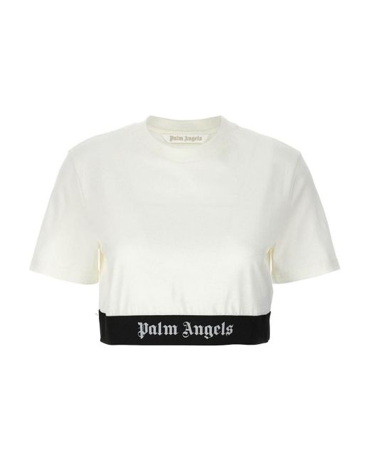 Palm Angels White Logo Tape Crop T-shirt