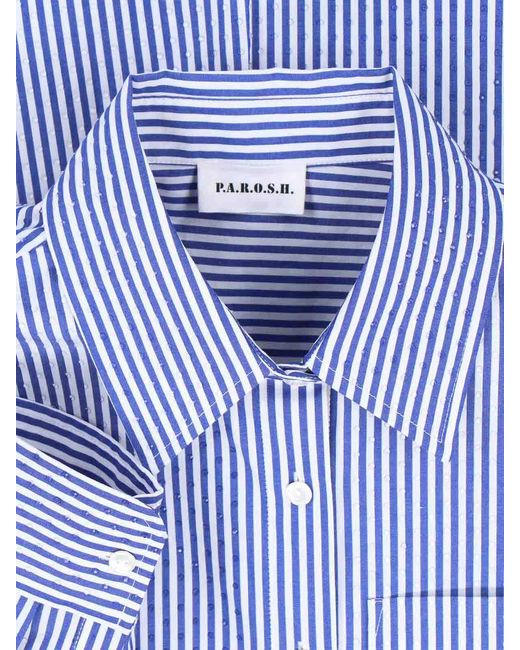 P.A.R.O.S.H. Blue Striped Shirt With Rhinestones