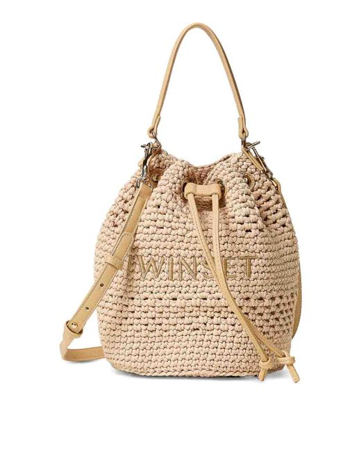 Twinset Natural Bucket Bag With Embroidery