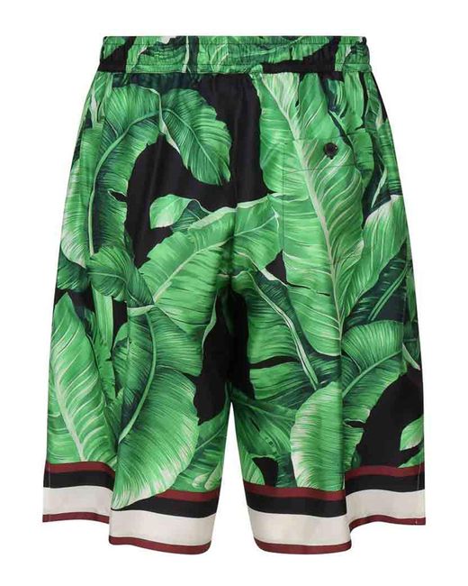 Dolce & Gabbana Green Shorts With Silk Print for men