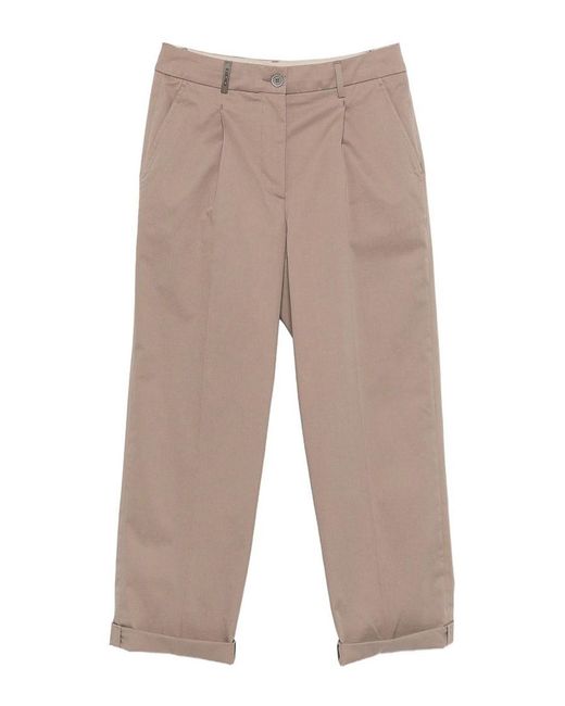 Peserico Natural Pants With Pleats And Cuffs