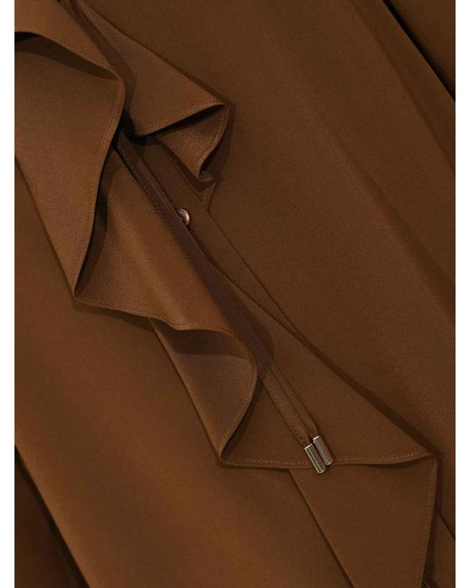 Max Mara Brown Mstepica Silk Blouse With Chocolate Ruffles