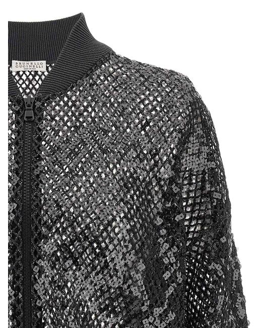 Brunello Cucinelli Black Dazzling Net Embroidery Cardigan