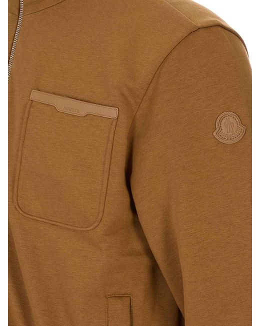 Moncler Brown Open Sweatshirt With Hood for men