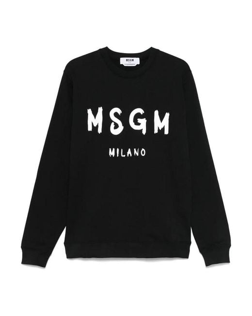 MSGM Black Logo Print Crew Neck Sweatshirt for men