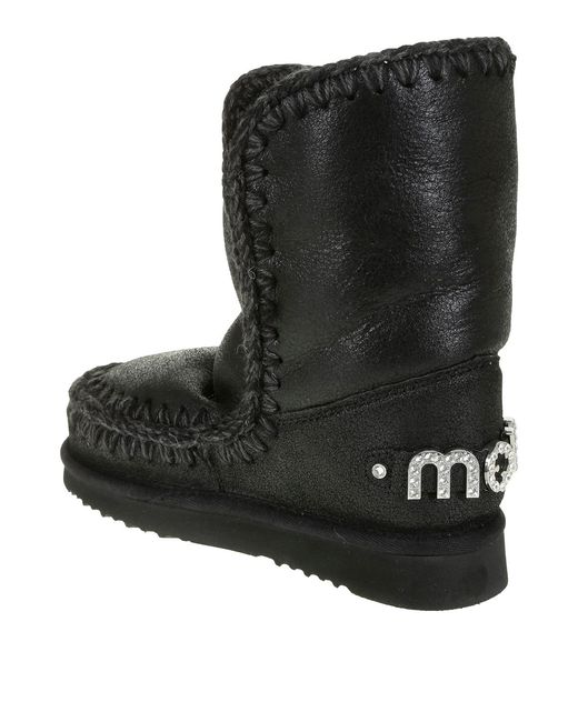 Mou Black Eskimo 24 Rhinestones Logo Ankle Boots