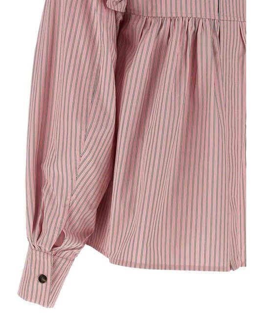 Ganni Pink Striped Blouse
