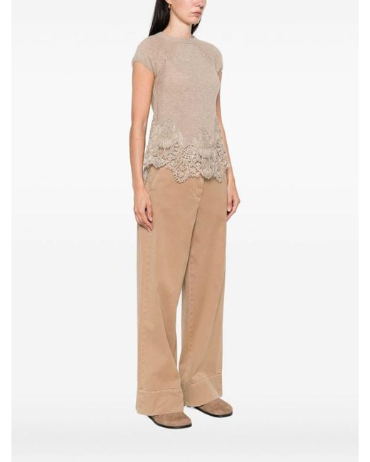 Ermanno Scervino Natural Lace-Trimmed Top