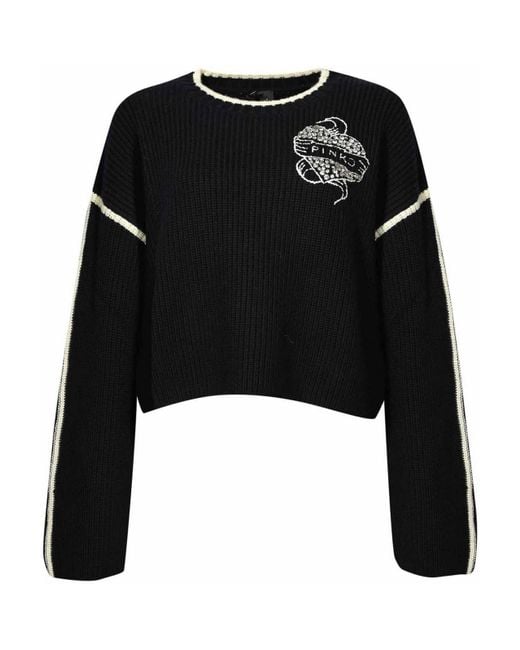 Pinko Black Alicudi Sweater With Jewel Embroidery