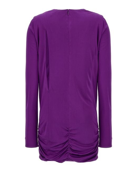 Versace Purple Cut-Out Details Jersey Dress With Draped Sides
