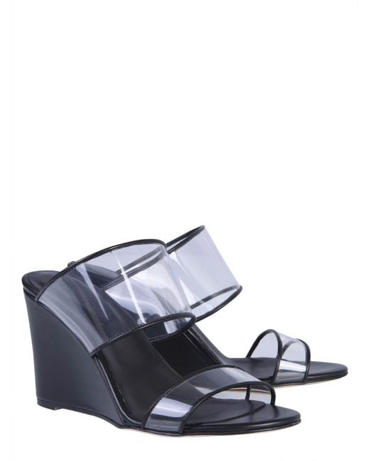 Paris Texas Blue Open-Toe Wedge Sandals With Transparent Plexi Straps