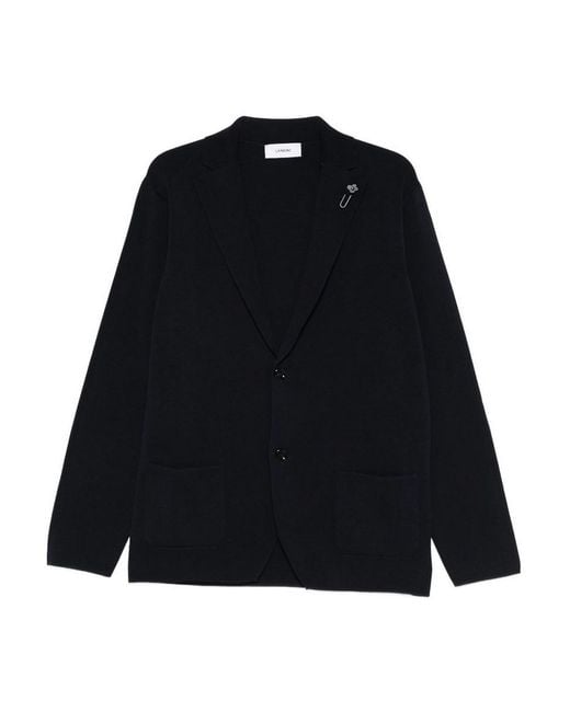 Lardini Black Dark Wool Jacket With Flower Clip for men