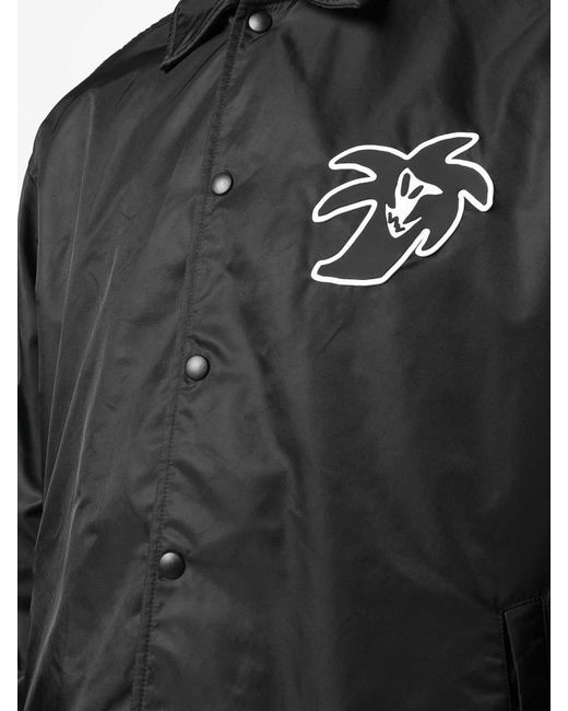 Palm Angels Black Printed Coach Jacket for men