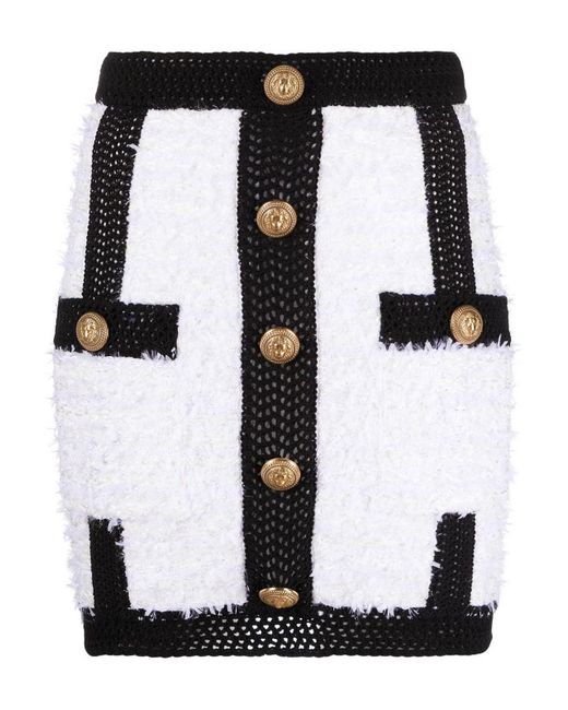 Balmain Black Button-embossed Bouclé Skirt
