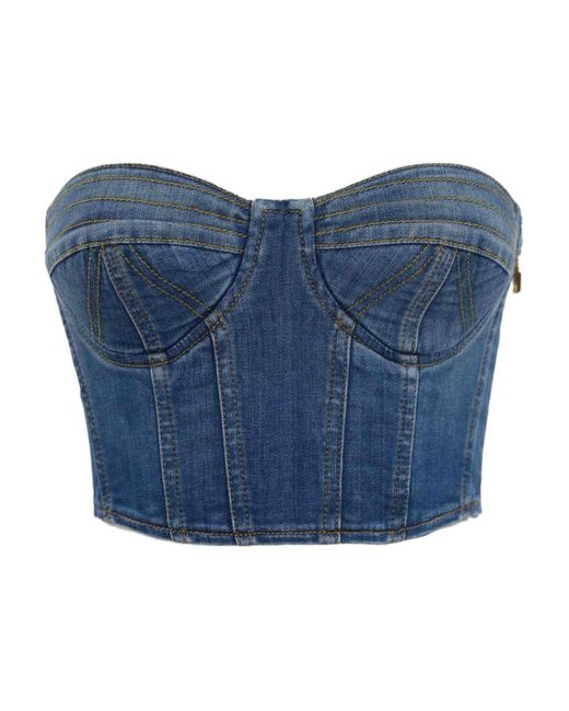 Elisabetta Franchi Blue Denim Bustier Top
