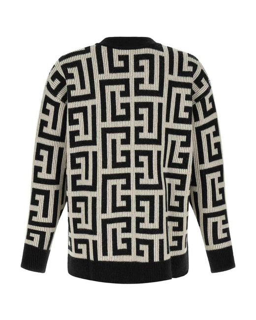 Balmain Black Monogram Macro Cardigan for men