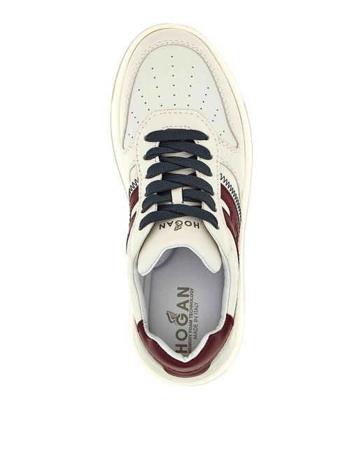 Hogan White H630 Logo Patch Lace-Up Sneakers