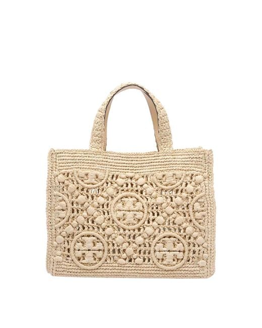 Tory Burch Natural Raffia T Monogram Tote Bag