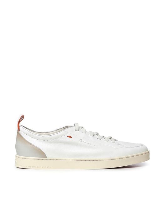 Santoni White Leather Off-Duty Trainers for men