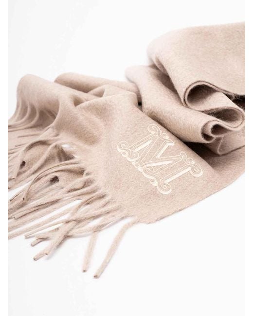 Max Mara Natural Monogram Embroidered Cashmere Stole