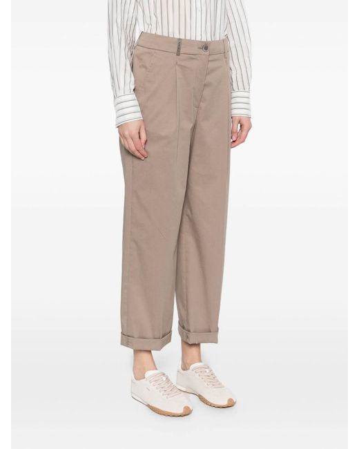 Peserico Natural Pants With Pleats And Cuffs