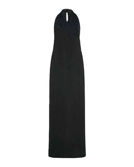 Another Tomorrow Black Gathered Halter Dress