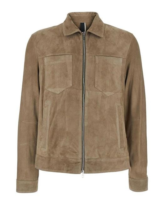 Low Brand Brown Suede Jacket With Shirt Collar for men