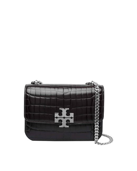 Tory Burch Black Small Eleanor Croc Convertible Shoulder Bag
