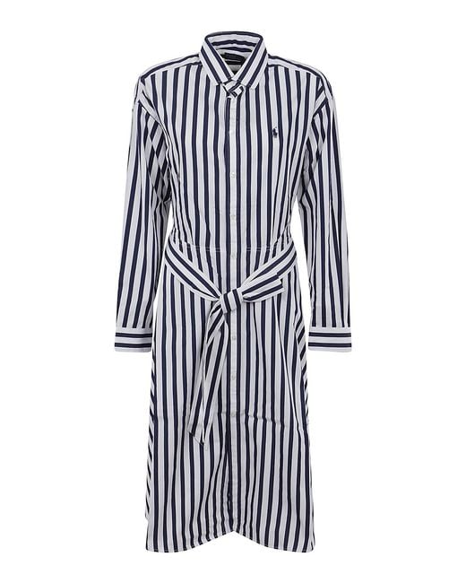Polo Ralph Lauren Blue Striped Chemisier With Belt