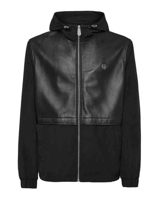 Philipp Plein Black Logo Patch Hooded Jacket for men