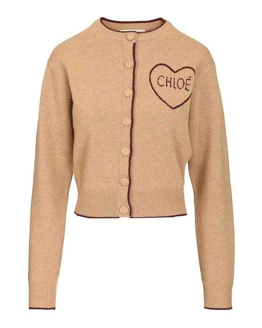 Chloé Natural Fitted Cardigan With Logo